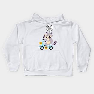 Raccoon Riding a Bicycle Kids Hoodie